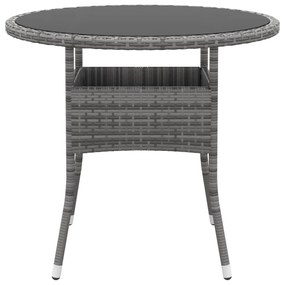 3 pcs conjunto de jantar para jardim vime PE cinzento