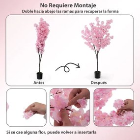 Flor de cerejeira artificial de 190 cm com 900 flores cor-de-rosa, tronco e base em cimento