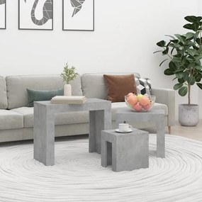 vidaXL Mesas centro de encastrar 3pcs derivados madeira cinza cimento