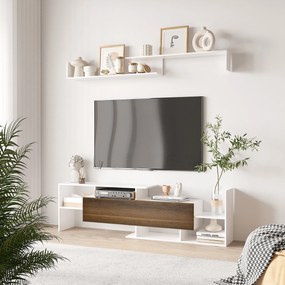 Móvel de TV Moderno Móvel para Televisores 153,6x25x42 cm e Prateleira de Parede 150x14,5x16,3 cm Branco e Castanho