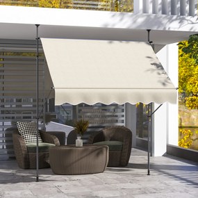 Toldo retrátil manual autoportante, 2,0 m (L) x 1,2 m (P) x 2,1–3,0 m (A), inclinação ajustável, metal, alumínio, poliéster, cor areia