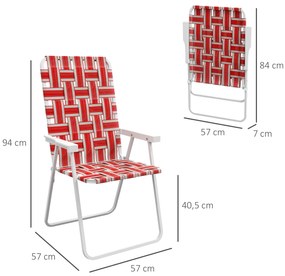 Conjunto de 2 Cadeiras de Campismo Dobráveis com Apoios de Braço Capacidade 120 kg para Terraço 57x57x94 cm Vermelho