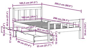 Cama sem colchão 100x200 cm madeira de pinho maciça