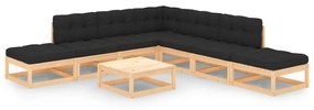 vidaXL 8 pcs conjunto lounge de jardim c/ almofadões pinho maciço