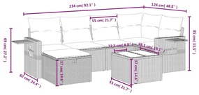 7 pcs conjunto sofás p/ jardim c/ almofadões vime PE cinzento