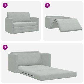 Sofá Cama de Chão 2-em-1 Cinza Claro 124x204x61 cm Veludo