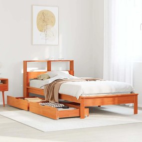 vidaXL Cama c/ estante sem colchão 100x200cm pinho maciço castanho-mel