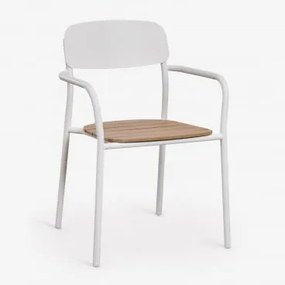 Pack De 2 Cadeiras De Jardim Empilháveis Com Apoios De Braços Em Madeira E Aço Mireiali Gardênia Branca - Castanho Castanho - Sklum