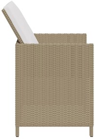 Cadeiras de jantar p/ jardim com almofadões 4 pcs vime PE bege