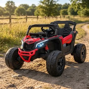 Carro elétrico para Crianças 24V 4x4 ATV CAN-AM Maverick Rodas de EVA, Assento de couro Vermelho