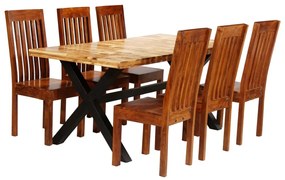 Conjunto mesa de jantar 7 pcs madeira mangueira e acácia maciça