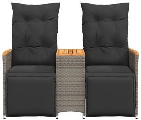 Sofá de jardim reclinável 2 lugares com mesa vime PE cinzento