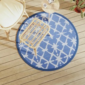 Tapete de exterior Ø120 cm ARAKIL PP azul e branco