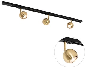 Sistema de trilho moderno monofásico de 3 luzes preto com dourado - Gissi Moderno