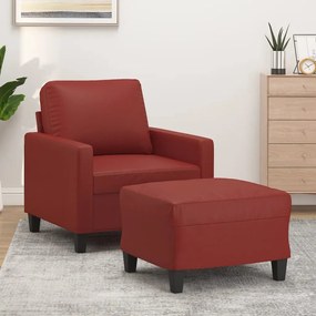 vidaXL Poltrona com apoio de pés 60 cm couro artificial vermelho tinto