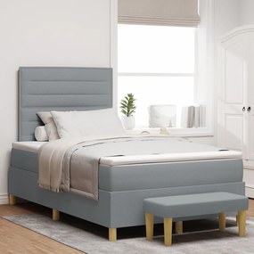 Cama Box Spring com Colchão e Banco Cinzento-claro 120x190 cm Tecido