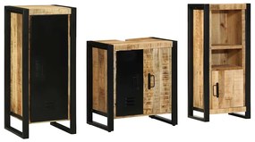 Conjunto de Móveis para Banheiro 3 pcs Madeira de manga maciça