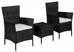 vidaXL 3 pcs conjunto bistrô vime PE preto