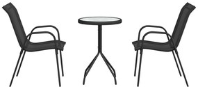 Conjunto Bistro de Jardim de 3 Peças Preto Textilene e Aço