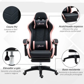 Vinsetto Cadeira Gaming Cadeira Gamer Racing de Couro PU com Altura Aj