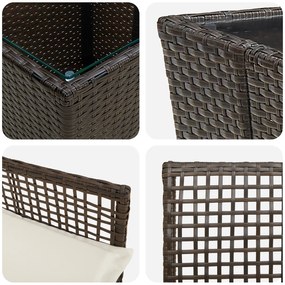 Conjunto de Bistro de Jardim de 3 Peças com Almofadas Castanho em Ratt