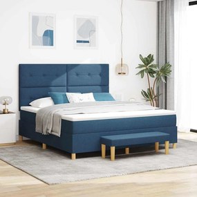vidaXL Cama Box Spring com Colchão & Banco Azul 180x200 cm Tecido