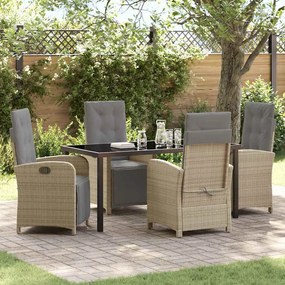vidaXL Conjunto de Jantar de Jardim de 5 Peças com Almofadas Beiges em Rattan Sintético