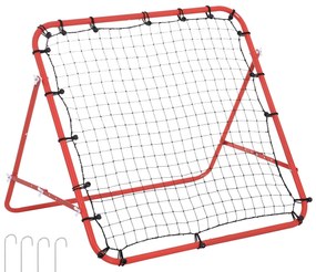 HOMCOM Rede de Rebote de Metal Rede de Rebote com Ângulo Ajustável e 20 Cordas Elásticas para Treinamento de Futebol Tenis Beisebol Desportes 96x80x96cm Vermelho