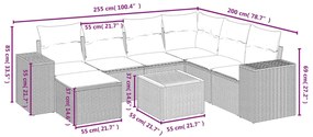 8 pcs conjunto sofás de jardim com almofadões vime PE preto