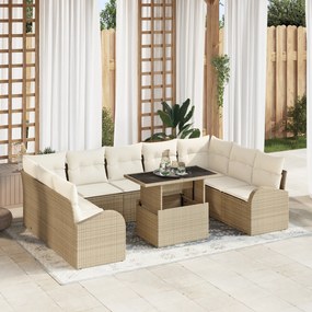 Conjunto de Sofá de 10 Peças vidaXL com Almofadas Beige Rattan Poliést