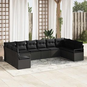 Conjunto de Sofás de Jardim de 10 Peças com Almofadas Preto Rattan Poliwoven