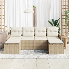 Conjunto de Sofá de Jardim 6 Peças com Almofadas Beijinhas em Polirata