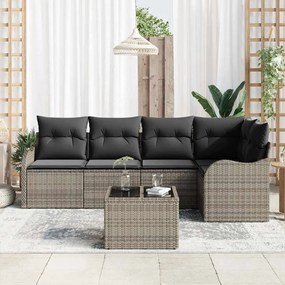 Conjunto de Sofá de Jardim vidaXL 5 Peças com Almofadas Preto Poliratt