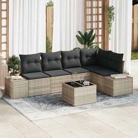 vidaXL Conjunto de Sofá de Jardim de 6 Peças com Almofadas Cinza Rattan Poliéster