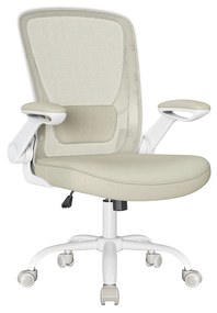 SONGMICS Silla de Oficina, Silla de Escritorio de Malla, Silla de Ordenador Ergonómica, Soporte Lombar, Oscilante, Anchura de Asiento 53 cm, Apoyabrazos Abatibles, Beige Avena OBN037K02