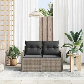 Sofá de Jardim 2 Lugares com Armazenamento e Almofadas Cinza em Vime