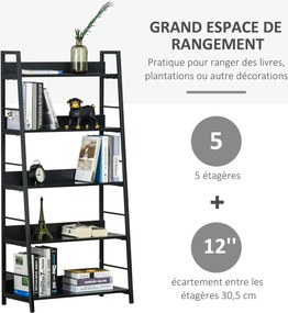 Estante de arrumação em estilo industrial 70 x 35 x 150 cm, inclinada, com 5 níveis , preta