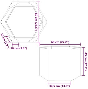 Vaso/floreira de jardim hexagonal 69x60x45 cm aço branco