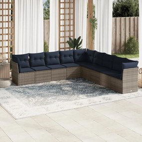 vidaXL 9 pcs conjunto sofás p/ jardim c/ almofadões vime PE cinzento