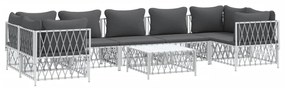 8 pcs conjunto lounge de jardim com almofadões aço branco