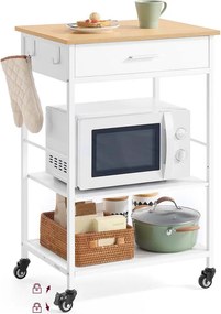 Carrinho de cozinha com rodas 47 x 60 x 90 cm, muito espaço de arrumação, gaveta, ganchos bege carvalho-branco mate