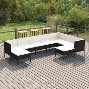 vidaXL 9 pcs conjunto lounge de jardim c/ almofadões vime PE preto