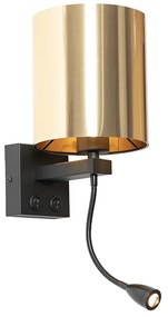 LED Candeeiro de parede preto com braço flexível e abajur dourado 15 cm - Brescia Moderno,Design