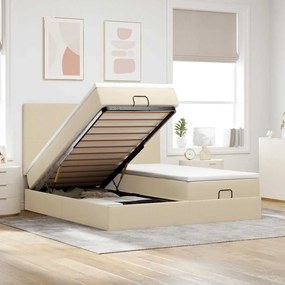 Estrutura de cama otomana com colchões tecido creme 200x200cm