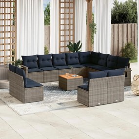 vidaXL 13 pcs conjunto sofás p/ jardim c/ almofadões vime PE cinzento