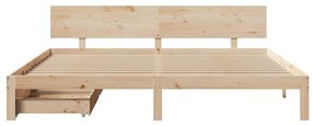 Estrutura de cama c/ gavetas 200x200 cm madeira de pinho maciça