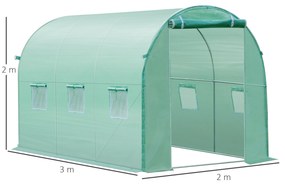Cobertura de Estufa com 6 Janelas e Porta para Jardim Anti-UV e Anti-envelhecimento PE 300x200x200 cm Verde