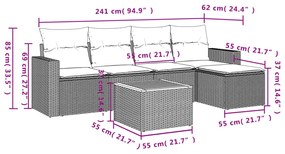 6 pcs conjunto sofás de jardim c/ almofadões vime PE preto