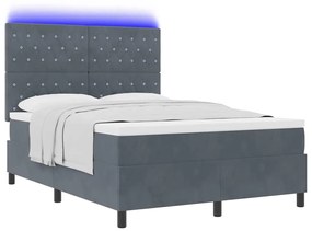 Cama Box Spring vidaXL com Colchão e LED Cinza Escuro 140x200 cm Velud