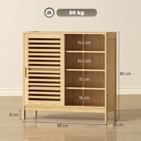 Sapateira de Bambu com 2 Portas de Correr de Ripas Sapateira de Entrada com Prateleiras Ajustáveis para 16 Pares de Sapatos 80x35x80 cm Madeira